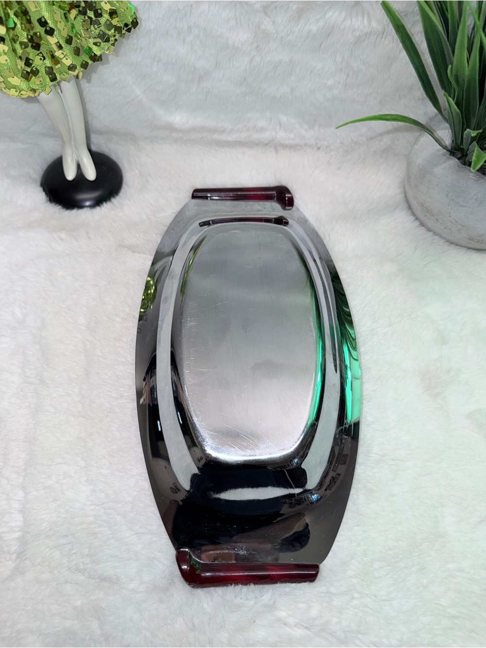 Vintage Stainless Steel Serving Tray w/ Unique Cherry Red Bakelite Handles 💝 - Picture 5 of 6